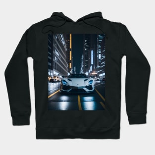 Chicago Night Ride White Sports Car Hoodie